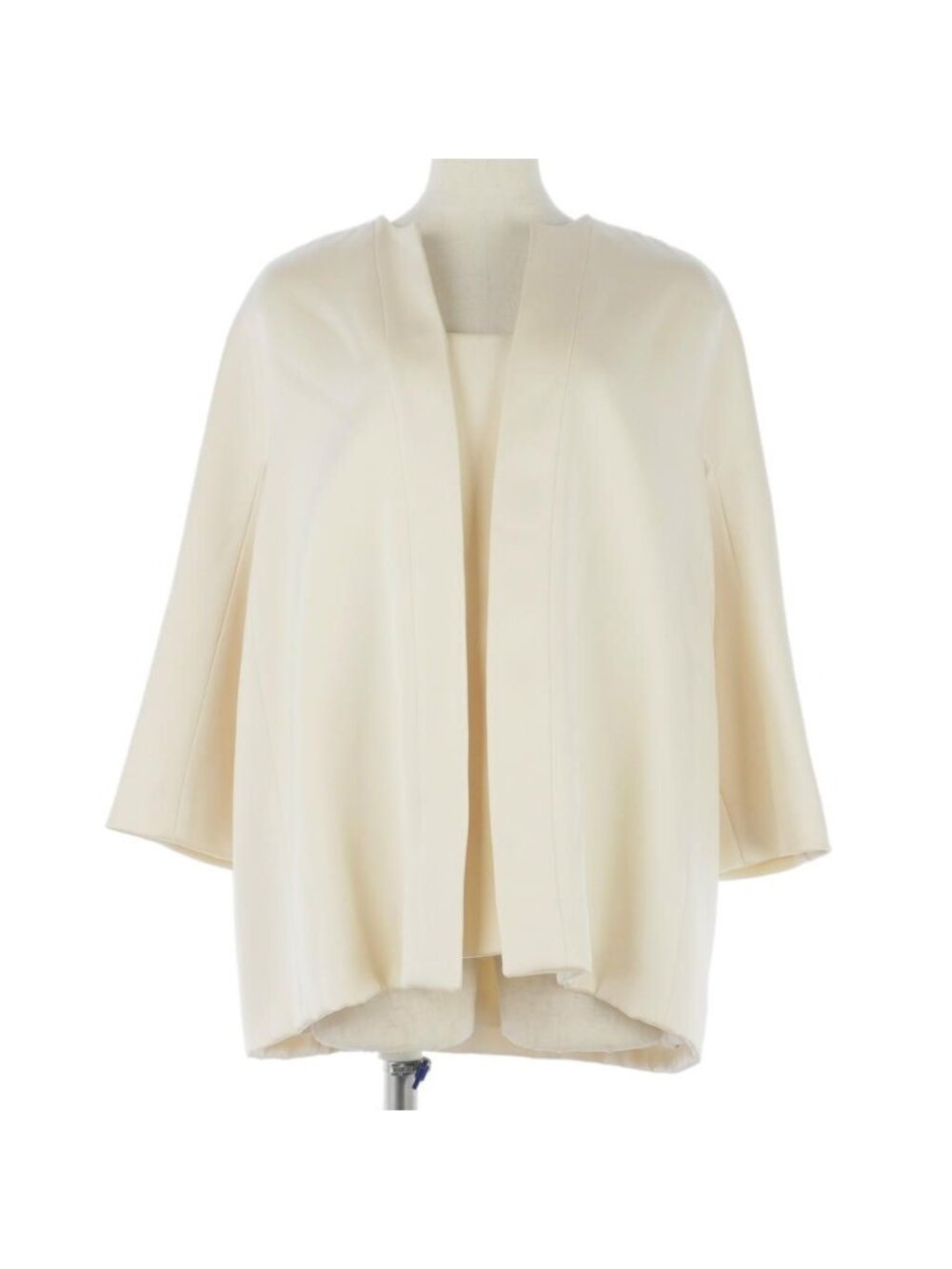 Hermes Collarless Silk Wool Jacket Zip-up Three Quarter Sleeve Beige 40
